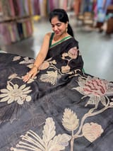 Black Designer Organza with Tissue applique work