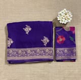 Brinjal Mashru Silk Saree with Paithani inspired embroidered blouse SS50574