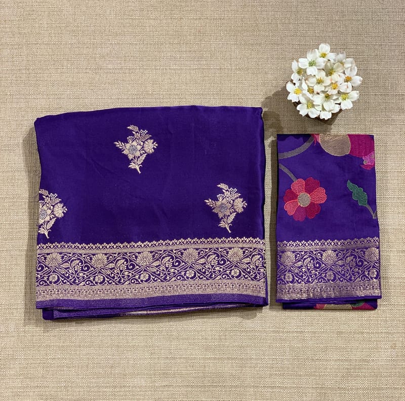 Brinjal Mashru Silk Saree with Paithani inspired embroidered blouse SS50574
