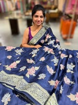 Midnight Blue Mashru Banaras with embroidery SS5013