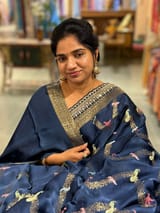 Midnight Blue Mashru Silk Saree with allover weaving and Sahbysachi borders and Blouse SS50575