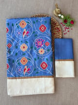 Cobalt Blue Pure tussar with patola inspired embroidery: S62F193