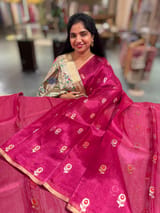 Ruby Pink Handloom Banarasi Tissue with meenakari sona rupa flower motifs