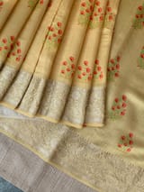 Besan Yellow Printed Chanderi Silk Saree with zari border SS50366