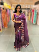 Wine Organza with patan patola inspired embroidery SS50605