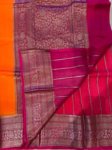 Orange & Ruby Pink Pure Handloom Kora Banarasi Saree