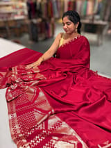Dark Pink Pure Satin Saree with designer sequence border and blouse