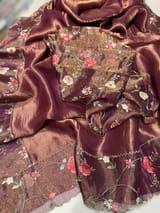 Wine Pure Tissue Saree with embroidered border