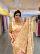 Pastel Pink Mul Tissue Stripes Saree With Tissue Cutwork  Border & Blouse