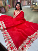 Chilli Red pure Organza with sabhya borders : S62F145