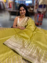 Lime Pure Organza With Temple Embroidered Border & Tussar Printed Blouse SS50297