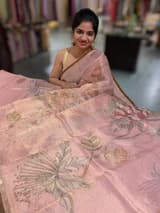Dusty Pink Printed Banarasi Tissue with Handwork. SS50380