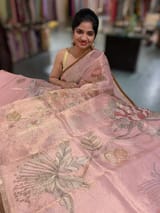 Dusty Pink Printed Banarasi Tissue with Handwork. SS50380