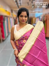 Rose Pink Pure tussar with patola inspired embroidery: S62F191