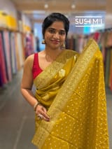 Olive Gold Pink Designer Banarasi Silk Saree