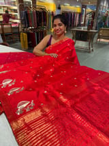 Red Pure Handloom Raw Silk Saree SS50492