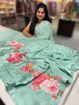 Sea Green Designer Chinnon & Satin Fusion Saree SS5033