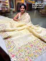 Pastel Yellow shibori printed pure organza saree DSCL043
