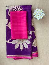 Brinjal Designer Organza with Tissue applique work