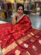 Red Pure handloom Banarasi Tissue saree