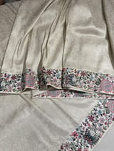 Half White Banarasi brocade Silk Saree with Petite Point Embroidered Border. SS5085
