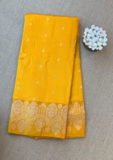 Yellow Poona Silk Saree with heavy weaving open Mashru border