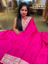 Fuschia Pink Satin Saree with sabyasachi borders : D62F047