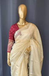 Pastel Yellow Banarasi kora Saree
