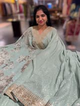 Mint Georgette Sequence saree with sabhyasachi borders and printed blouse SS50513