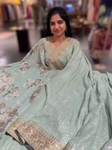 Mint Georgette Sequence saree with sabhyasachi borders and printed blouse SS50513