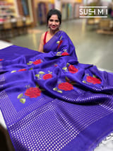 Purple Muslin Saree with Pocket Sequins & Hibiscus Embroidery