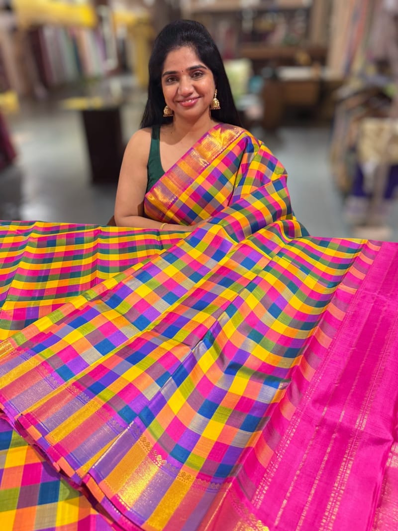 Multi color checks kanjeevaram saree SS50148