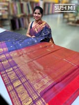 Midnight Blue Vintage Checks Kanjeevaram Saree : S62F118