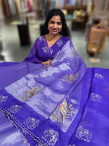 Purple Premium Handloom Designer Tissue saree with exquisite embroidery