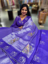 Purple Premium Handloom Designer Tissue saree with exquisite embroidery