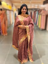 English Brown Raw Silk Saree with Embroidery SS50499