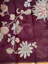 Dark Wine Designer Organza with Tissue applique work