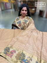 Champagne BeigeKanchi pen kalamkari fusion saree