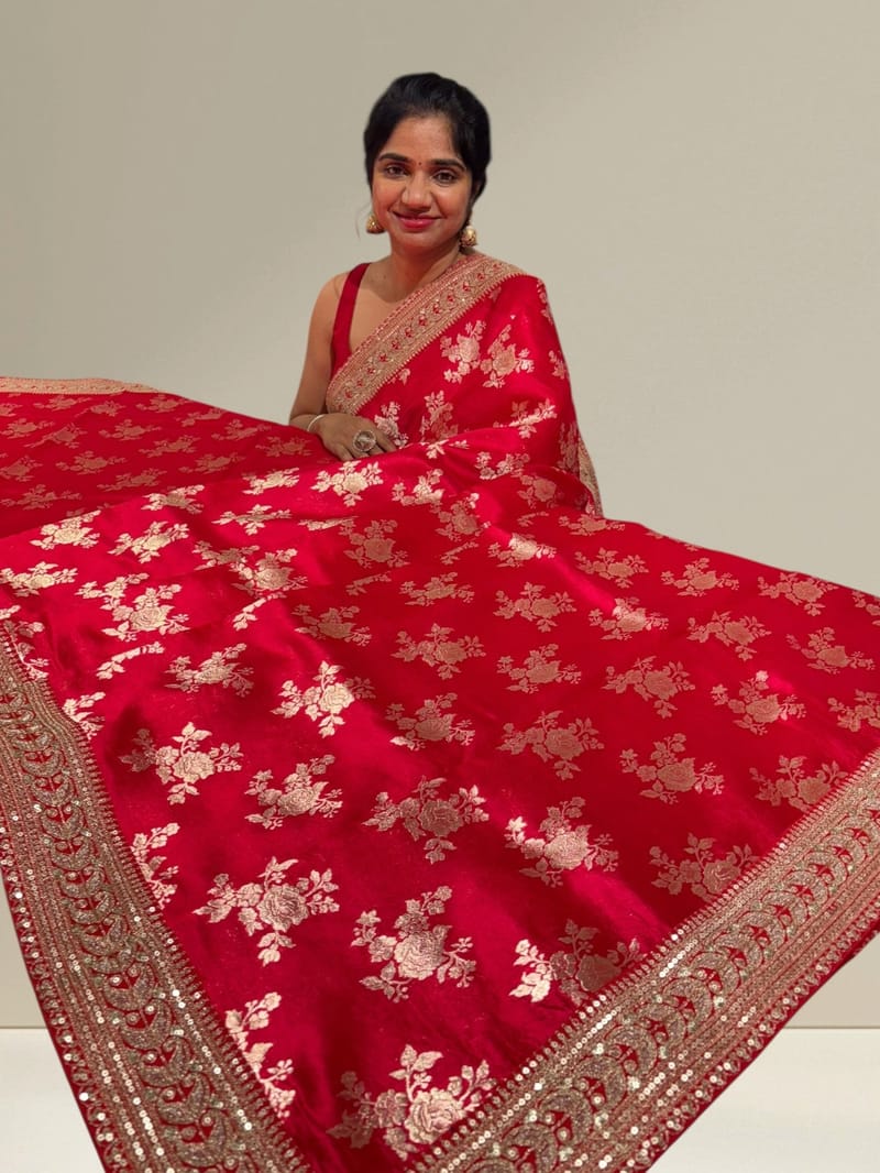 Chilli Red Designer Banarasi Silk Saree SS50579