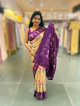 Chickoo & Purple combo Printed ikkath Patola saree
