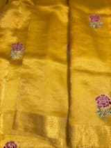 Yellow Banarasi Silk Tissue stripes Saree with embroidery SS50616