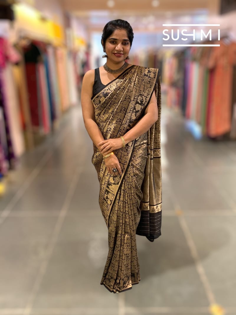 Black Banarasi Brocade Katan silk Saree : S62124