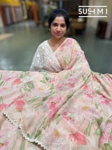 Peach Pink printed georgette saree with handwork : S62F196