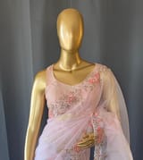 Baby Pink Organza Saree with handwork