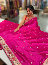 Rani Pink Kanchi soft silk saree with pythani and jamdani inspired embroidery SS50134