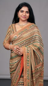 Designer Printed Crepe Silk Saree with embroidery