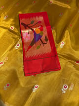 Yellow Gold Handloom Banarasi Tissue with meenakari sona rupa flower motifs