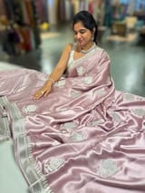 Dusty Pink Pure Satin Saree with Embroidery. SS5029
