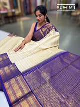 Ivory Vintage Stripes  kanjeevaram Saree