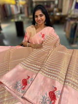 Peach Pink Banarasi Tissue saree with swan embroidery SS50403